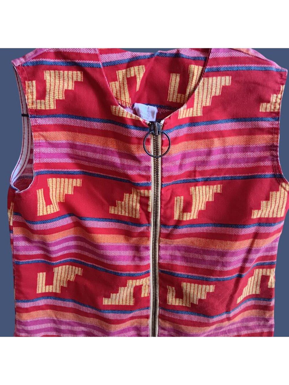Vintage Girls 10 Dress 1960s King Kole Miami Sleeveless Zip Aztec Geometric mod